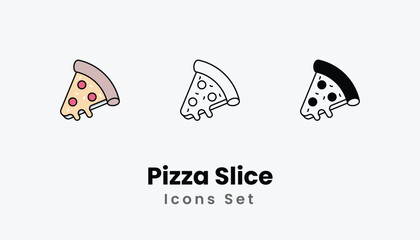 Pizza Slice Icons thin line and glyph vector icon stock illustration