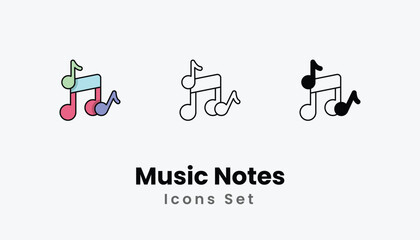 Music Notes Icons thin line and glyph vector icon stock illustration