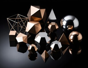 Geometric Shapes, Metallic Gold and Silver 3D Render, Abstract Art