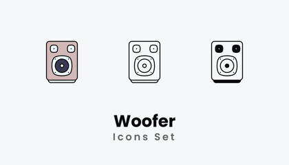 Woofer Icons thin line and glyph vector icon stock illustration