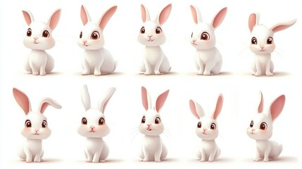 Cute Rabbits Cartoon Mascot Characters 19. Set Vector Collection