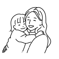 にっこり笑う母娘＿線画