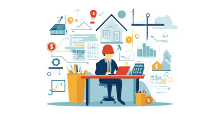 Construction Project Management Vector Illustration