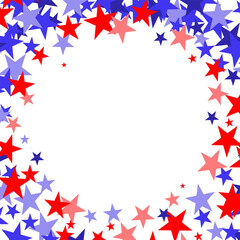 4th of July stardust scatter. American Independence Day stars background. Red blue stars confetti in USA flag colors for Independence Day. Vector EPS10