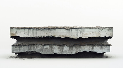 Cross-Section of Layered Asphalt with Rough Texture.   A close-up view of three distinct asphalt layers, showcasing rugged, uneven edges and rich textures against a dark, gritty background