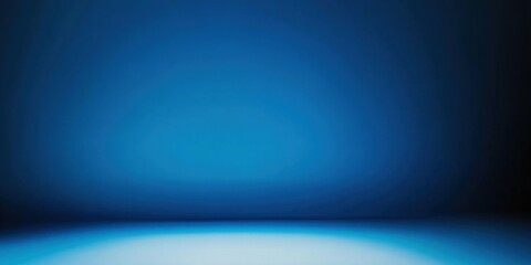 Panoramic abstract blue wall background for product presentation with sunlight and blurred shadows wall. Podium studio background