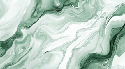 Obraz premium Abstract green and white marble texture with fluid patterns