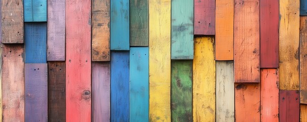 Bright multicolored wooden planks in vertical arrangement