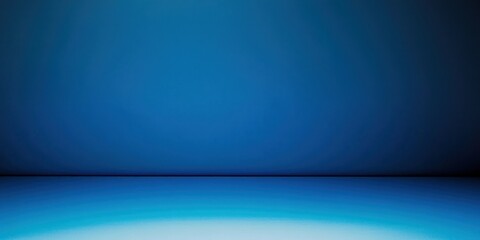 Panoramic abstract blue wall background for product presentation with sunlight and blurred shadows wall. Podium studio background