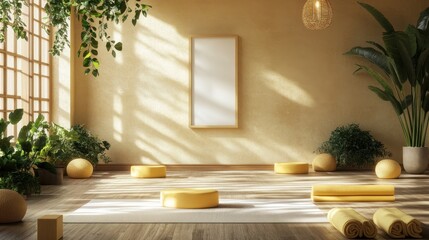 Serene Yoga Studio Sunlight Illuminates Peaceful Space