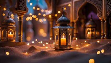 Fototapeta premium Warm athmosphere featured islamic ramadan lantern 