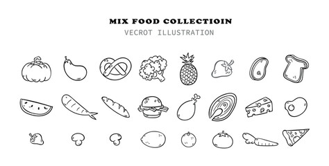 set of food stuff chalk style, vector illustration