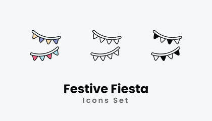 Festive Fiesta Icons thin line and glyph vector icon stock illustration