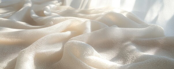 Obraz premium Soft beige fabric with sunlight shadows and gentle folds