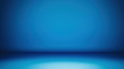 Panoramic abstract blue wall background for product presentation with sunlight and blurred shadows wall. Podium studio background