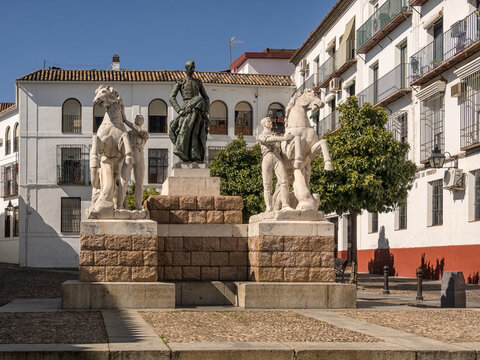 CORDOBA, SPAIN - MARCH 12, 2016:  View of Plaza del Conde de Priego and the monument to the bullfighter Manolete