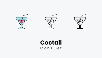 Coctail Icons thin line and glyph vector icon stock illustration