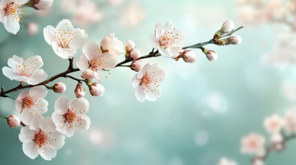 Obraz premium Blooming cherry blossoms branch with soft pastel background