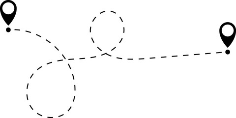 Route icon - two points with dotted path and location pin. Route location icon two pin sign and dotted line.