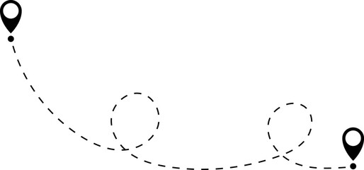 Route icon - two points with dotted path and location pin. Route location icon two pin sign and dotted line.
