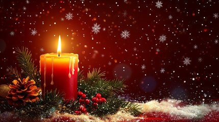 Festive Cheer: A Wintery Christmas Background with Snowflakes and Candlelight