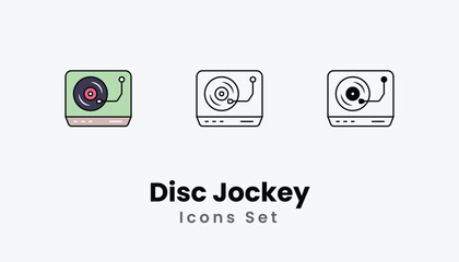 Disc Jockey Icons thin line and glyph vector icon stock illustration