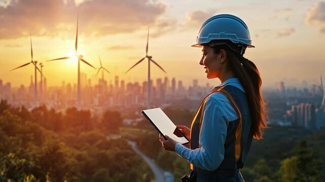 A girl researches alternative energy in urban planning, mentored by a woman architect focused on eco-friendly cities