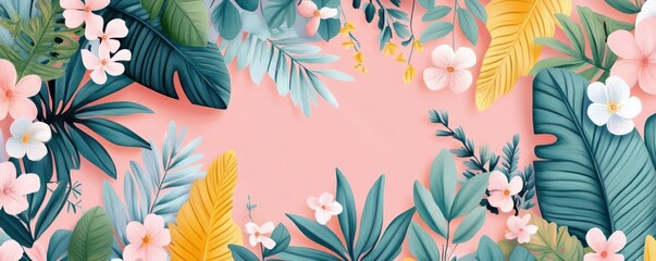 Aesthetic floral wallpaper seamless pattern flat design top view botanical theme cartoon drawing colored pastel
