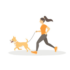 Colorful Vector Art of a Woman and Her Dog on a Walk