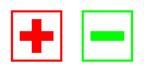 plus and minus signs with red and green square lines