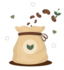 Eco seeds Bag with Falling seeds Illustration isolated on white background. Ecological and natural concept. Seeds vector. Love and environment. Flat style. sprouting seed. Vector illustration