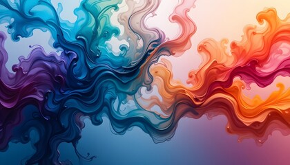 Obraz premium Abstract colorful ink swirls in water with vibrant gradients. Banner for art ads, creative projects, and dynamic posters.