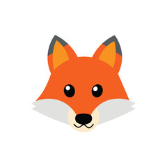Fox face vector illustration, cute carton fox mascot. Little animal sticker. Fox head mascot. Isolated on white background. 