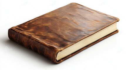 Obraz premium Vintage leather-bound book with aged pages on white background