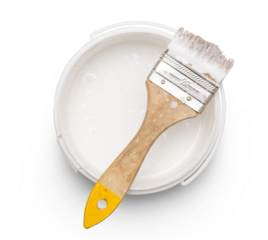 Can of white paint with brush