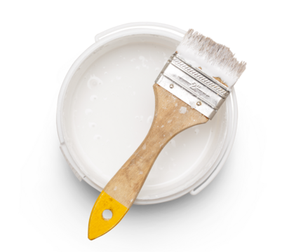 Can of white paint with brush