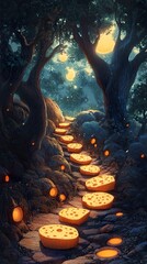 Enchanted Cheese Path: A Magical Moonlight Forest Journey