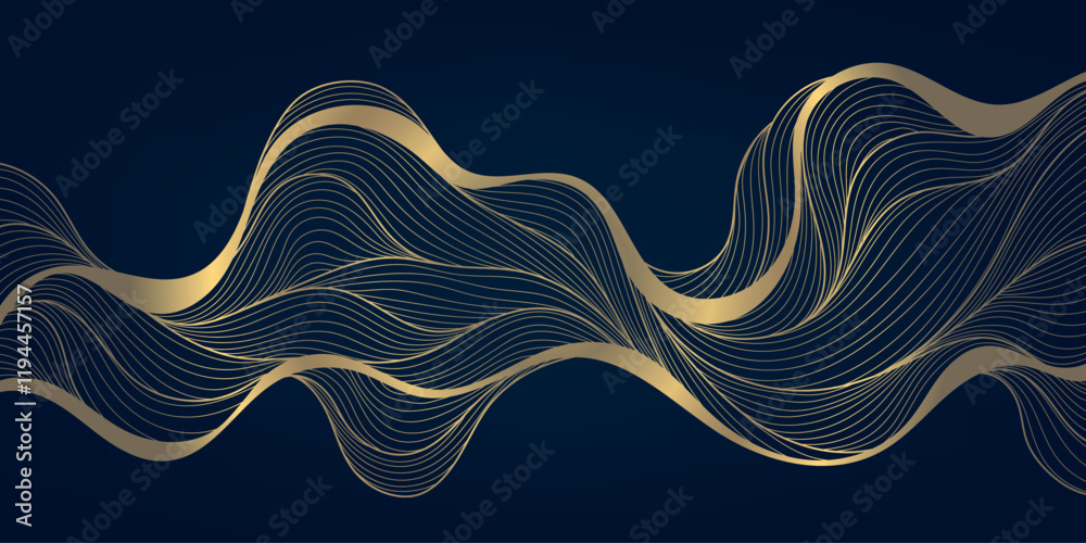 Wall mural vector abstract gold minimalist wave, line luxury art deco background. wind, water, organic shape or