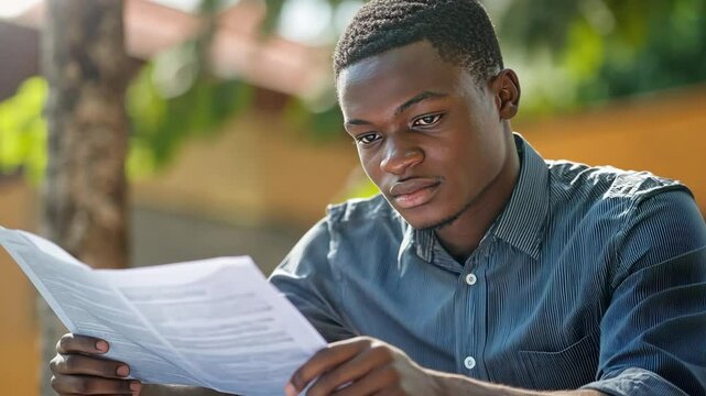A young man improves his investigative report writing skills, preparing for a career in journalism or research.