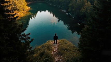 Obraz premium Secluded Lake: A Moment of Tranquility in Nature