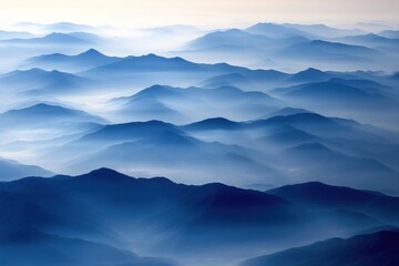 Obraz premium Serene Blue Mountains Misty Landscape Aerial View