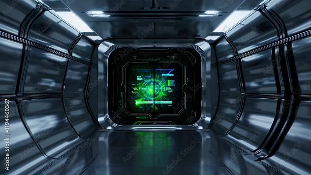 Leinwandbilder exploring a futuristic metallic corridor in a high-tech setting