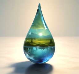Fototapeta premium Illustration of water drop with spring environment.