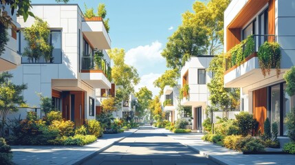 Modern Eco-Friendly Suburban Street: A Vision of Sustainable Living