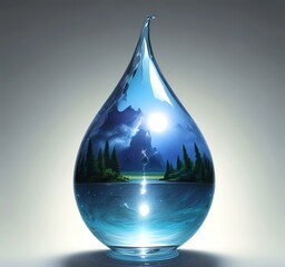 Fototapeta premium Illustration of water drop with spring environment.
