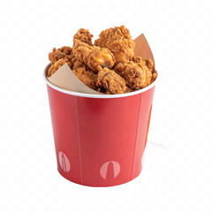 abstract 3d  Paper bucket of fried chicken in different colour style white background	

