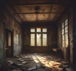 Fototapeta premium Illustration of abandonend interior of house.