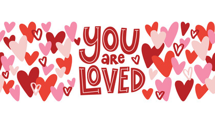 Seamless hand drawn romantic pattern hearts and lettering. Colorful doodle hearts. Template for design, postcards, Valentine's Day, Mother's Day, textiles, wallpapers, banners. Vector design
