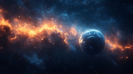 Obraz premium Planet Earth, cosmic fire, nebula, space, background, science fiction, artwork, digital art