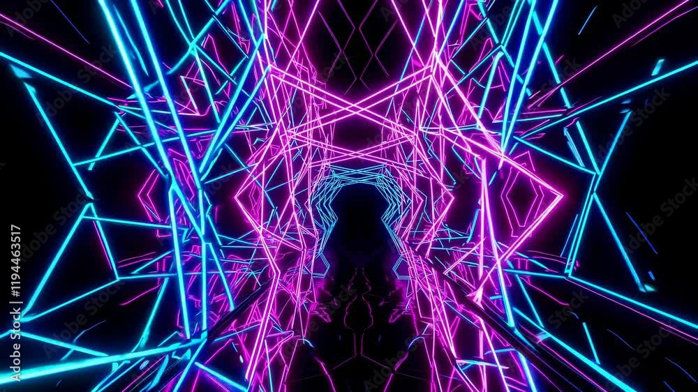 Poster vibrant neon light tunnel creates an immersive experience of color and motion at high speed